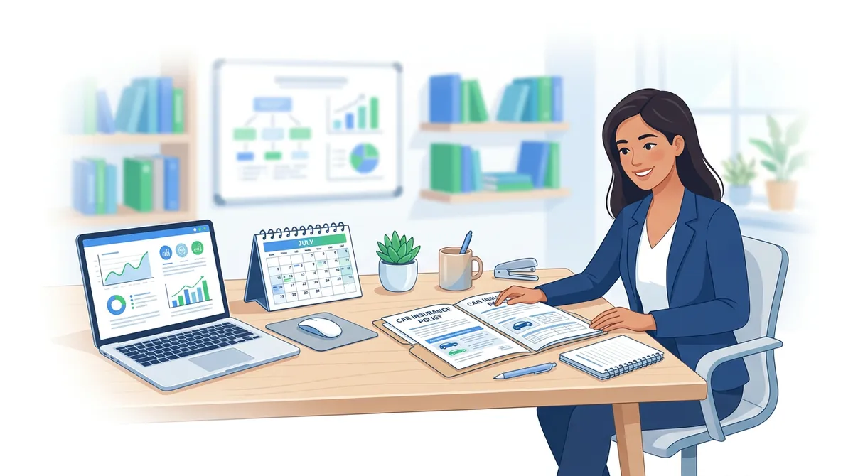 Ilustracja edukacyjna: dokumenty ubezpieczenia pojazdu i materiały dla nowych mieszkańców